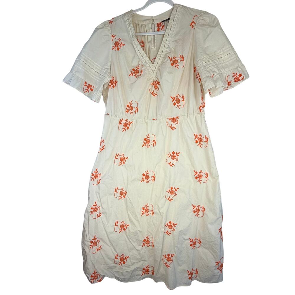 Marks & Spencer Cream Midi Dress with Orange Floral Print - Picture 2 of 5